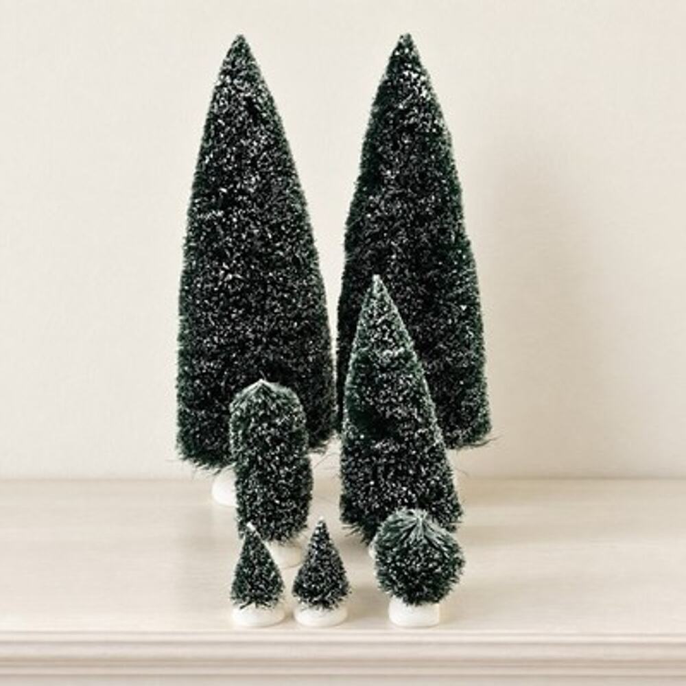 Department 56 Bottle Brush Trees Lot of 7 Snow Flocked Christmas Village Decor